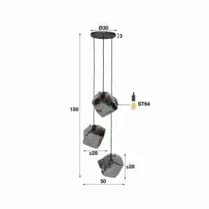 Store Zijlstra Suspension Guldenthal, abat-jour verre, 3 lampes
