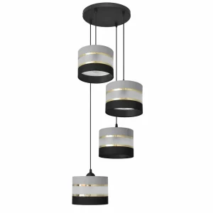 New HELAM Suspension Helen ronde gris, noir, doré 4 lampes