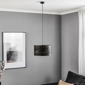 Hot EMIBIG LIGHTING Suspension Jari tissu 1 lampe, noir marbré