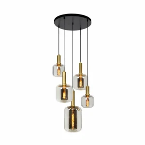 New Lucide Suspension Joanet avec verre fumé, à 5 lampes