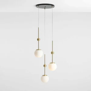 Sale ALDEX Suspension Joel, ronde, laiton/blanche, à 3 lampes