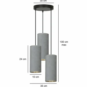 Discount EMIBIG LIGHTING Suspension Joni tissu ronde 3 lampes gris doré