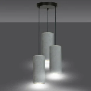 Discount EMIBIG LIGHTING Suspension Joni tissu ronde 3 lampes gris doré