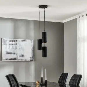 Online EMIBIG LIGHTING Suspension Joni tissu ronde 3 lampes noir doré