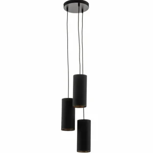 Online EMIBIG LIGHTING Suspension Joni tissu ronde 3 lampes noir doré