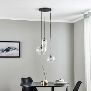 Fashion Argon Suspension Kaja à trois lampes, verre transparent