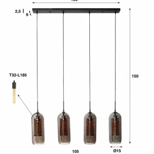 Discount Zijlstra Suspension Kamilian 4 lampes fumée/noire perforée