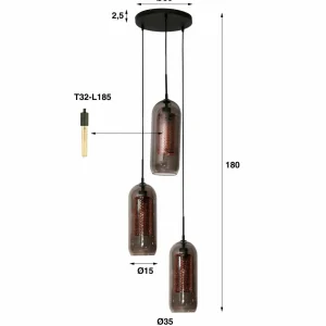 Online Zijlstra Suspension Kamilian 3 lampes fumée/noire perforée