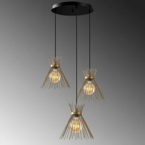 Fashion Opviq Suspension Kirpi 3086, doré, métal, 3 lampes rondes