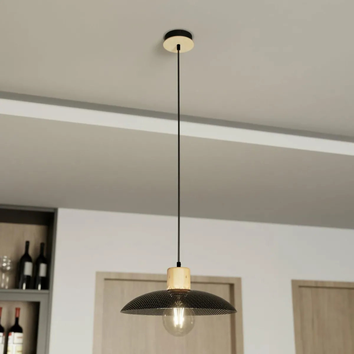 suspension_kobe___lampe_acier_bois_noir_0.webp Sale EMIBIG LIGHTING Suspension Kobe, à 1 lampe, acier, bois, noir