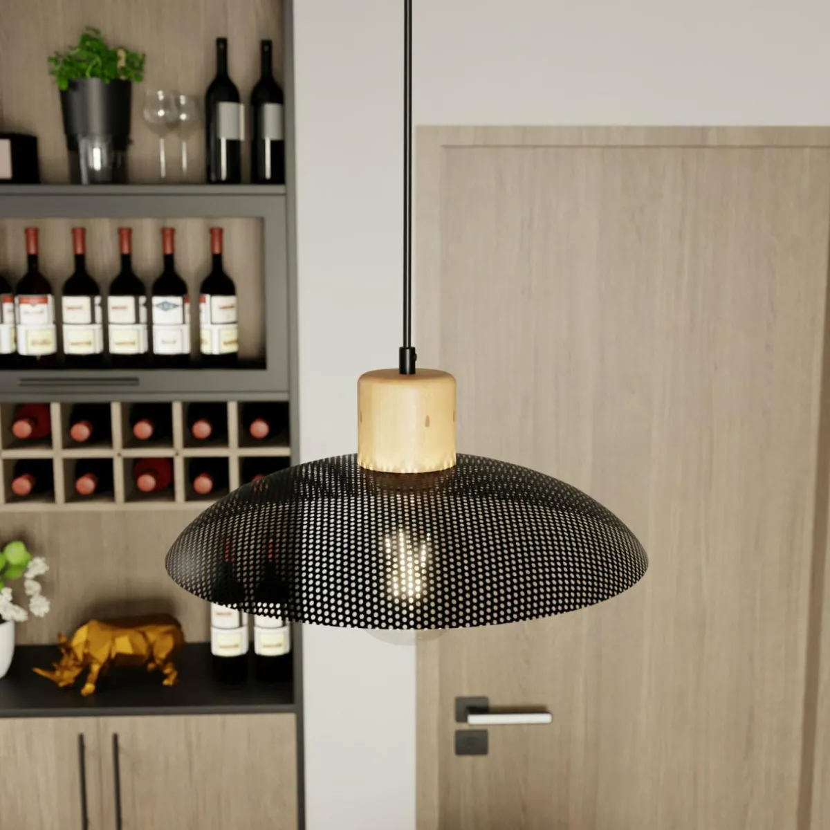 suspension_kobe___lampe_acier_bois_noir_1.webp Sale EMIBIG LIGHTING Suspension Kobe, à 1 lampe, acier, bois, noir