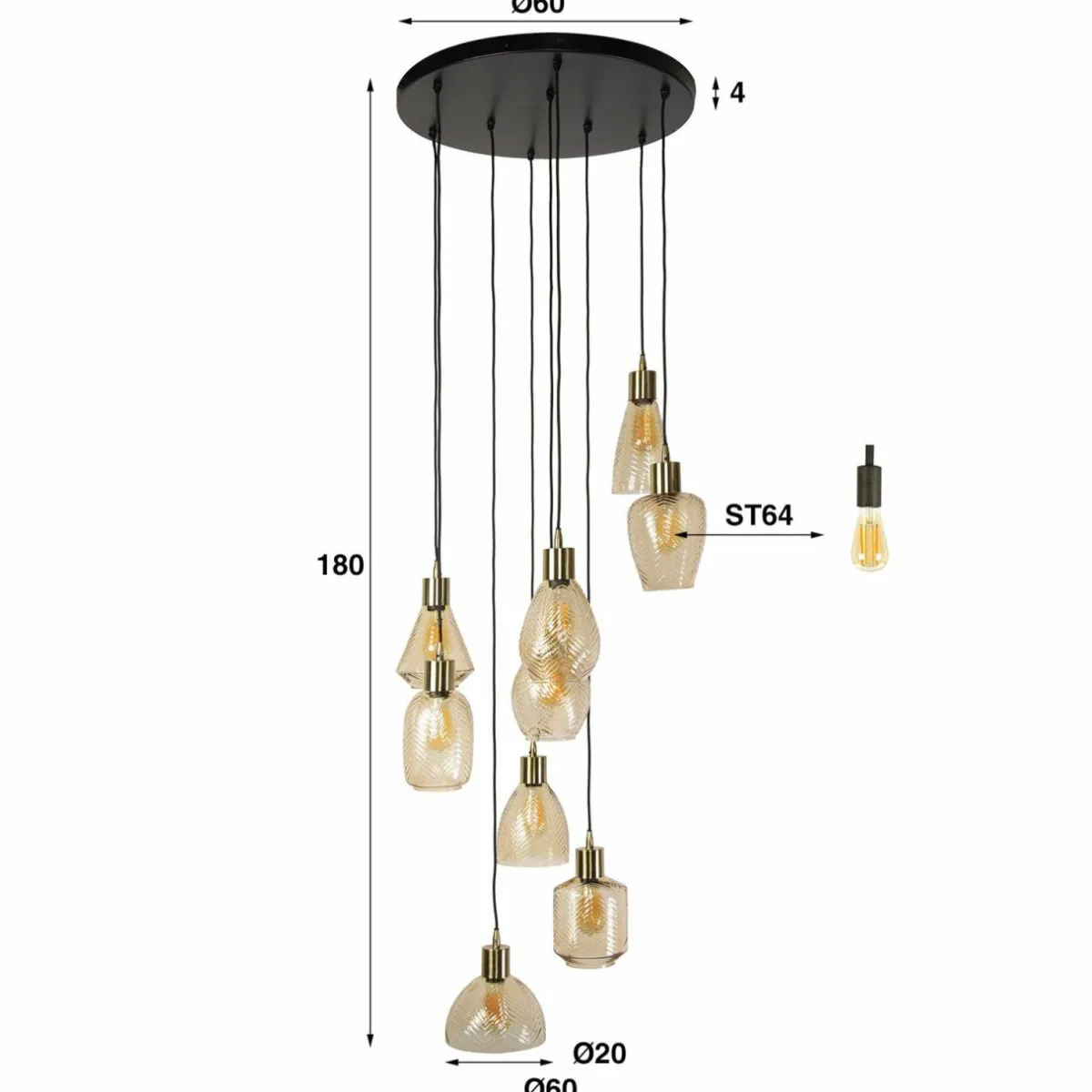 suspension_leaf_amber___cm_verre___lampes_1.webp Shop Zijlstra Suspension Leaf, amber, Ø 60 cm, verre, à 9 lampes