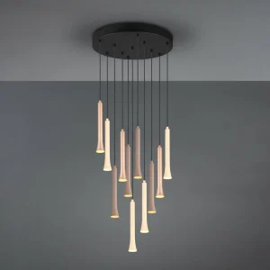 Hot Trio Lighting Suspension LED Fiato, 11 lampes, ronde, métal, taupe, coffee
