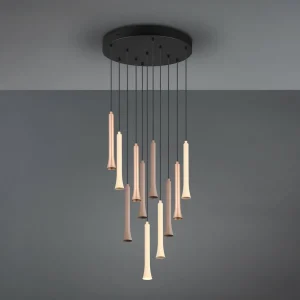 Hot Trio Lighting Suspension LED Fiato, 11 lampes, ronde, métal, taupe, coffee