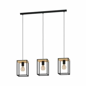 Clearance EGLO Suspension Libertad, longueur 88 cm, noir/bois, 3 lampes