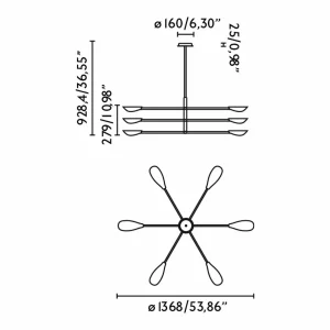 Fashion FARO BARCELONA Suspension Liggera, noir, acier, Ø 136,8 cm, à 6 lampes.