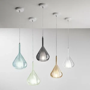 Store Fabas Luce Suspension Lila, bleu azur, à 1 lampe, verre