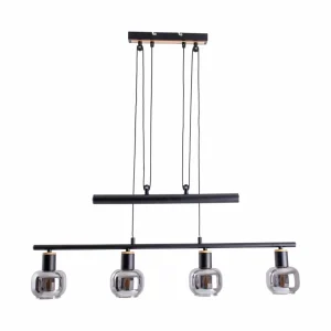 Outlet Näve Suspension linéaire Fumoso 4 lampes noir/gris fumé