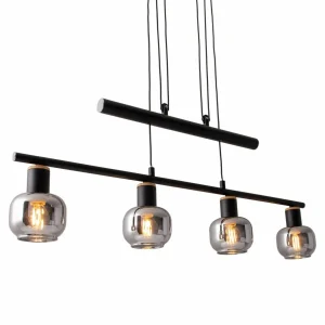 Outlet Näve Suspension linéaire Fumoso 4 lampes noir/gris fumé