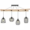 New Globo Suspension Lioni en bois avec 4 abat-jour métal