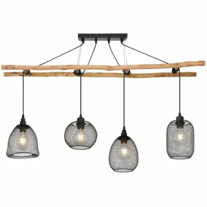 New Globo Suspension Lioni en bois avec 4 abat-jour métal