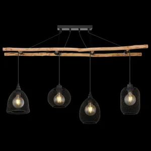 New Globo Suspension Lioni en bois avec 4 abat-jour métal