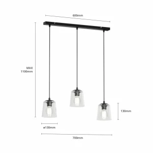 Store HELAM Suspension Lucea à 3 lampes transparent