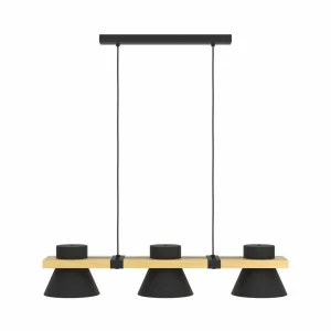 Discount EGLO Suspension Maccles en noir avec bois, à 3 lampes