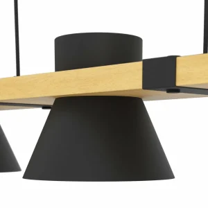 Discount EGLO Suspension Maccles en noir avec bois, à 3 lampes