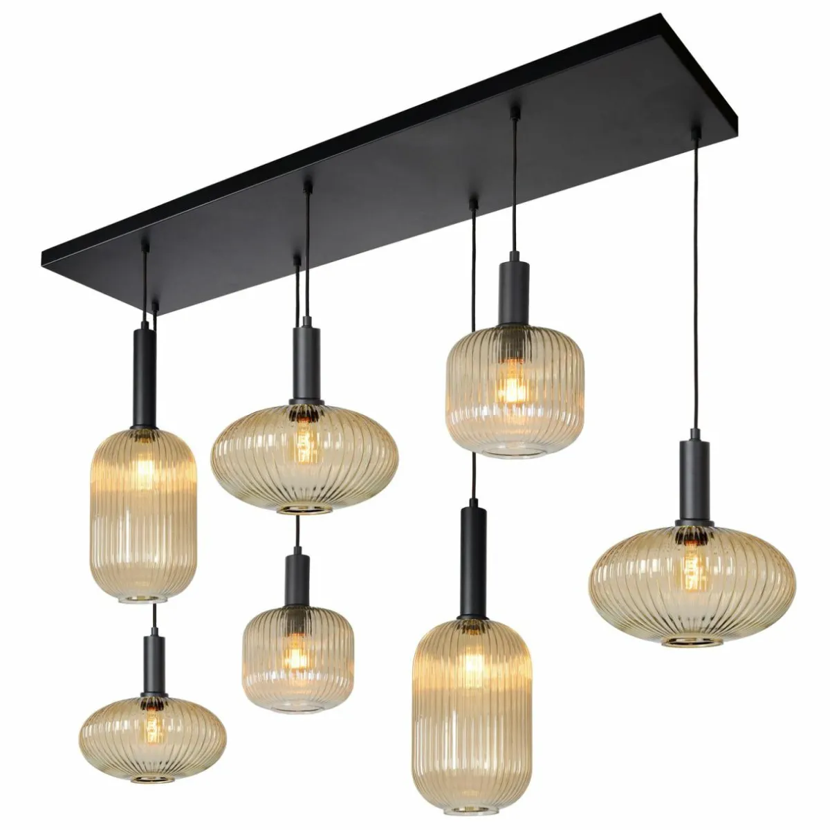 suspension_maloto_verre__flammes_ambre__cm_0.webp Outlet Lucide Suspension Maloto, verre, 7 flammes, ambre, 150 cm