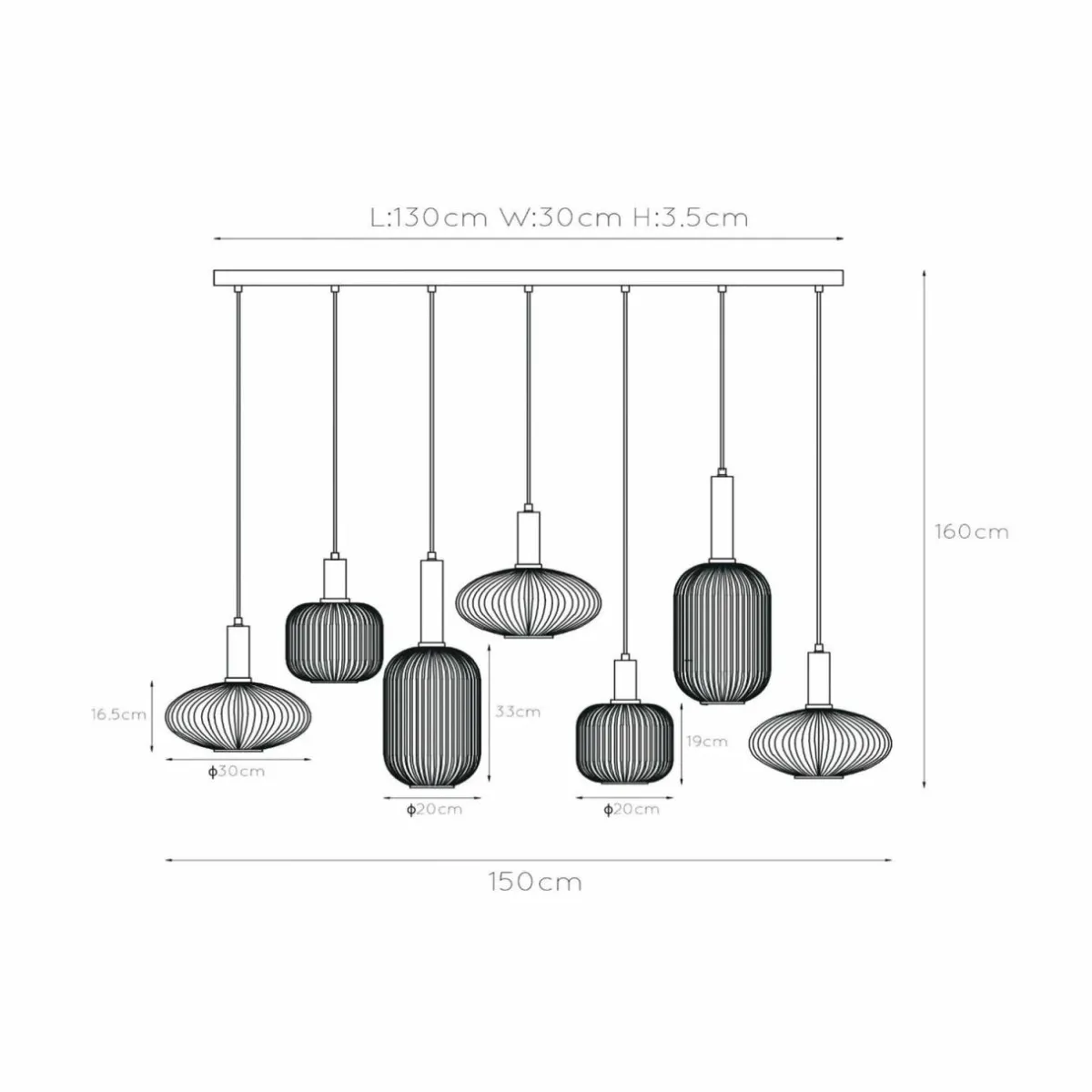 suspension_maloto_verre__flammes_ambre__cm_1.webp Outlet Lucide Suspension Maloto, verre, 7 flammes, ambre, 150 cm