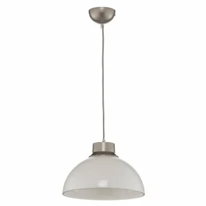 Store Lamkur Suspension Mara, argentée, abat-jour blanc opale