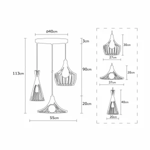 Hot Opviq Suspension Mezopotamya N-1298 à 3 lampes cuivre