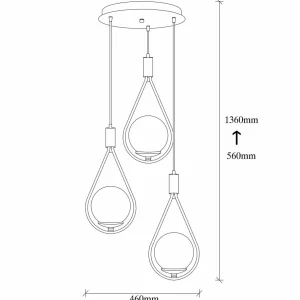 Sale Opviq Suspension Mudoni MR-938 à 3 lampes ronde noir/verre opale