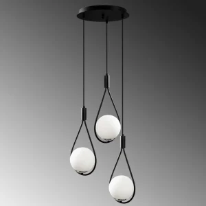 Sale Opviq Suspension Mudoni MR-938 à 3 lampes ronde noir/verre opale