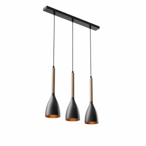 Online Luminex Suspension Muza à 3 lampes, noire/dorée
