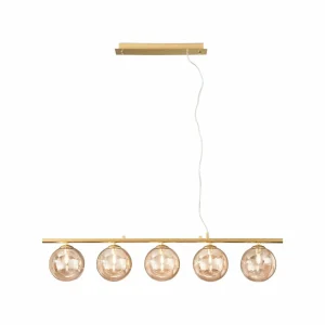 Best Eco-Light Suspension Neptun, crème, longueur 100 cm, 5 lampes, verre