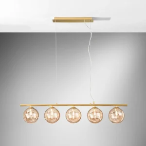 Best Eco-Light Suspension Neptun, crème, longueur 100 cm, 5 lampes, verre