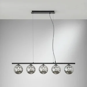 Online Eco-Light Suspension Neptun, gris fumé, longueur 100 cm, à 5 lampes, verre