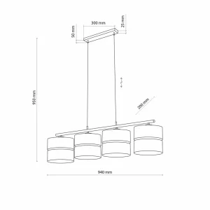 Shop TK Lighting Suspension Nicol, noir/imitation bois, 94x20 cm 4 à 4 lampes E27
