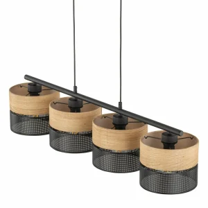 Shop TK Lighting Suspension Nicol, noir/imitation bois, 94x20 cm 4 à 4 lampes E27