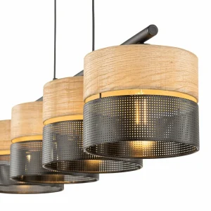 Shop TK Lighting Suspension Nicol, noir/imitation bois, 94x20 cm 4 à 4 lampes E27