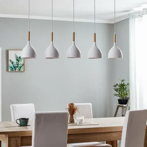 Cheap Luminex Suspension Noak 5 lampes longue blanc/bois naturel
