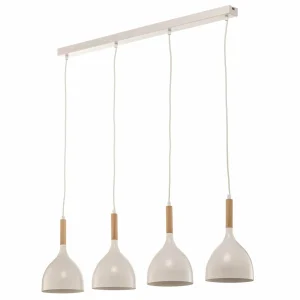 New Luminex Suspension Noak 4 lampes longue blanc/bois naturel