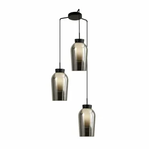 Hot Mantra Iluminación Suspension Nora, noir, chrome, à 3 lampes, rond, verre
