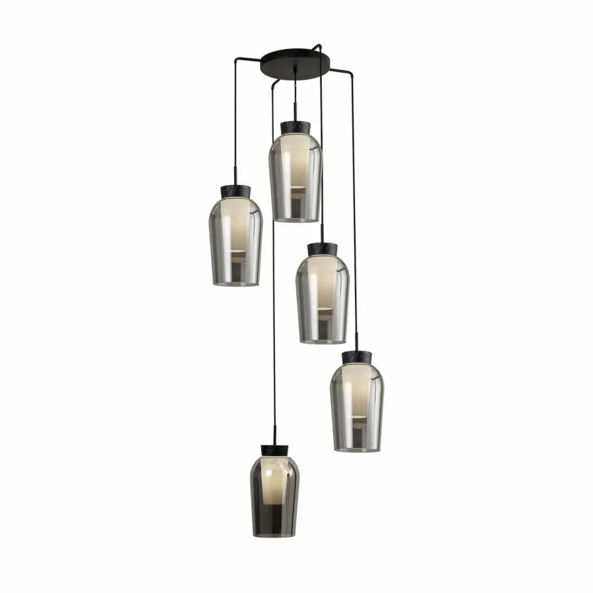suspension_nora_noir_chrome___lampes_rond_verre_0.webp Store Mantra Iluminación Suspension Nora, noir, chrome, à 5 lampes, rond, verre