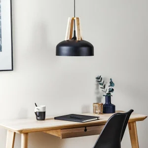 Flash Sale SOLLUX LIGHTING Suspension North en bois naturel, abat-jour noir