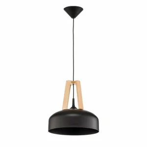 Flash Sale SOLLUX LIGHTING Suspension North en bois naturel, abat-jour noir