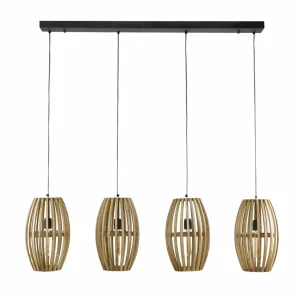 Sale Zijlstra Suspension Orbit, bois de manguier naturel, longueur 135 cm 4 lampes