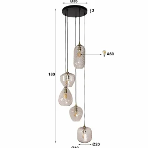 Discount Zijlstra Suspension Patch, transparent, Ø 40 cm, verre, à 5 lampes